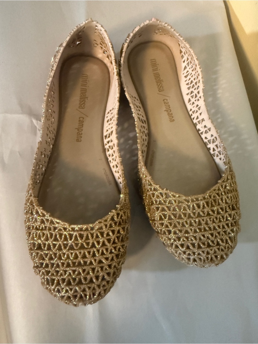 Mini Melissa Gold Glitter Campana Ballet Flats - Size 3